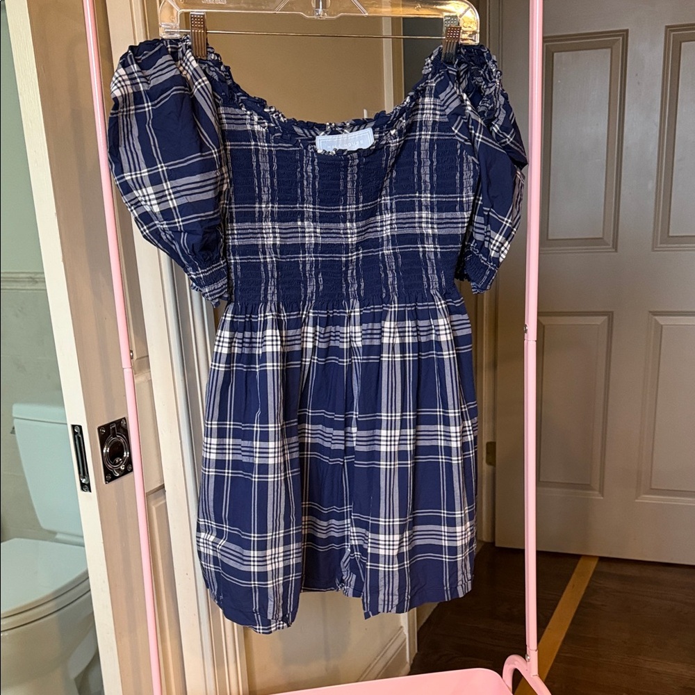 Cute Navy Plaid Mini Dress